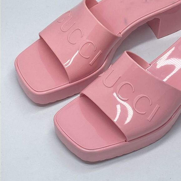 Gucci Pink Rubber Platform Slide Sandals size 37 - Picture 3 of 12